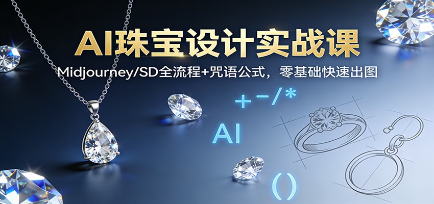 AI珠宝设计实战课：Midjourney/SD全流程+咒语公式，零基础快速出图-校睿铺