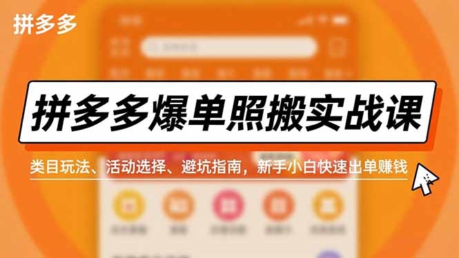 拼多多爆单照搬实战课，类目玩法、活动选择、避坑指南，新手小白快速出单赚钱-校睿铺