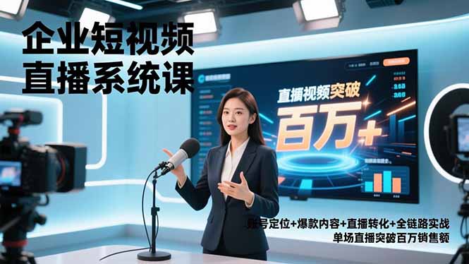 企业短视频直播系统课，账号定位+爆款内容+直播转化+全链路实战，单场直播突破百万销售额-校睿铺