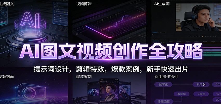 AI图文视频创作全攻略：提示词设计，剪辑特效，爆款案例，新手快速出片-校睿铺