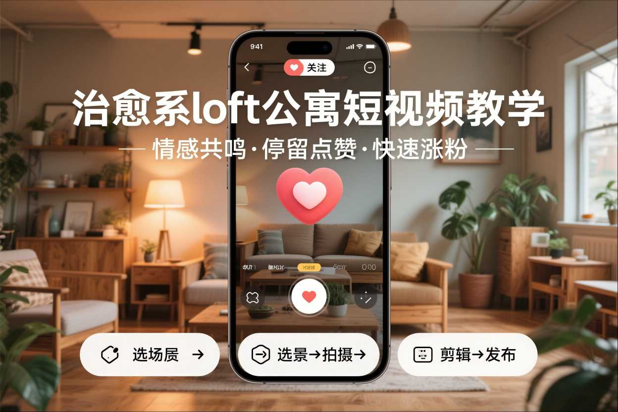 治愈系loft公寓短视频制作教学，情感共鸣引停留点赞关注，快速起号涨粉-校睿铺