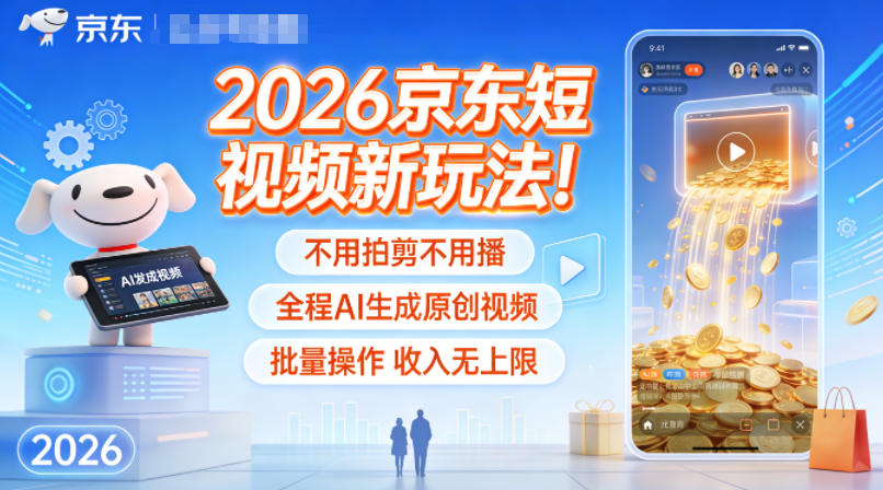 2026京东短视频新玩法！不用拍剪不用播，全程AI生成原创视频，批量操作收入无上限-校睿铺
