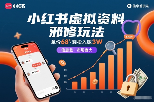 小红书虚拟资料邪修玩法，单价68，轻松入账3W，信息差玩法，市场庞大-校睿铺