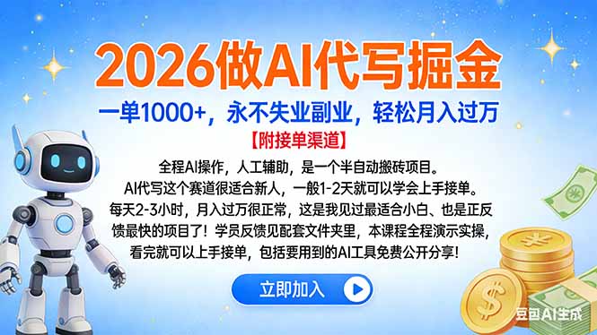 2026做AI代写掘金，一单1000+，永不失业副业，轻松月入过万-校睿铺