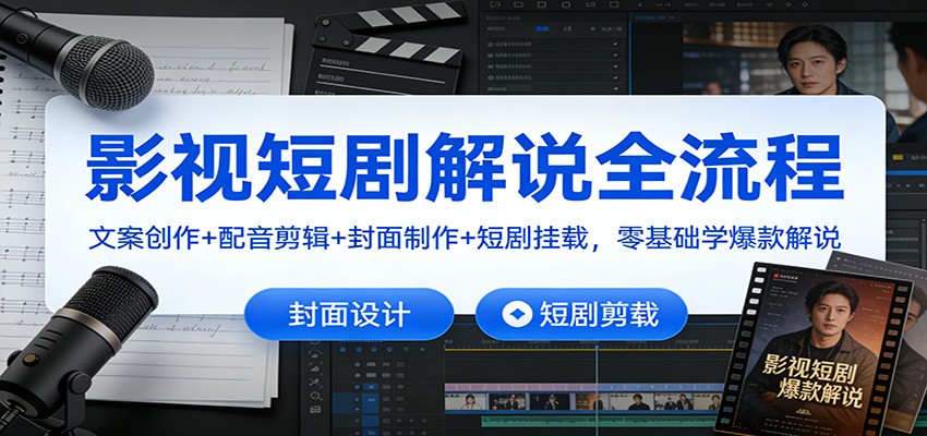 影视短剧解说全流程：文案创作+配音剪辑+封面制作+短剧挂载，零基础学爆款解说-校睿铺