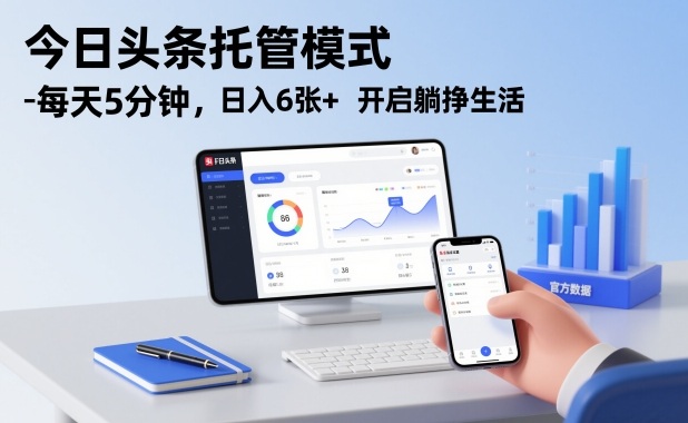 今日头条托管模式，每天5分钟，日入6张+，开启躺挣生活【揭秘】-校睿铺