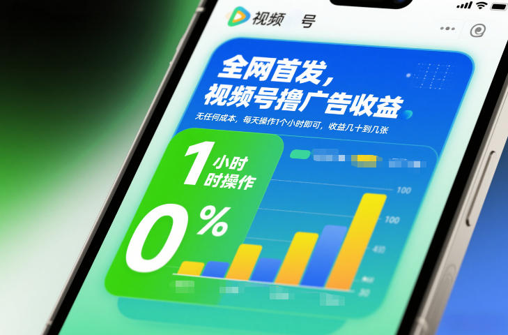 全网首发，视频号撸广告收益，无任何成本，每天操作1个小时即可，收益几十到几张-校睿铺