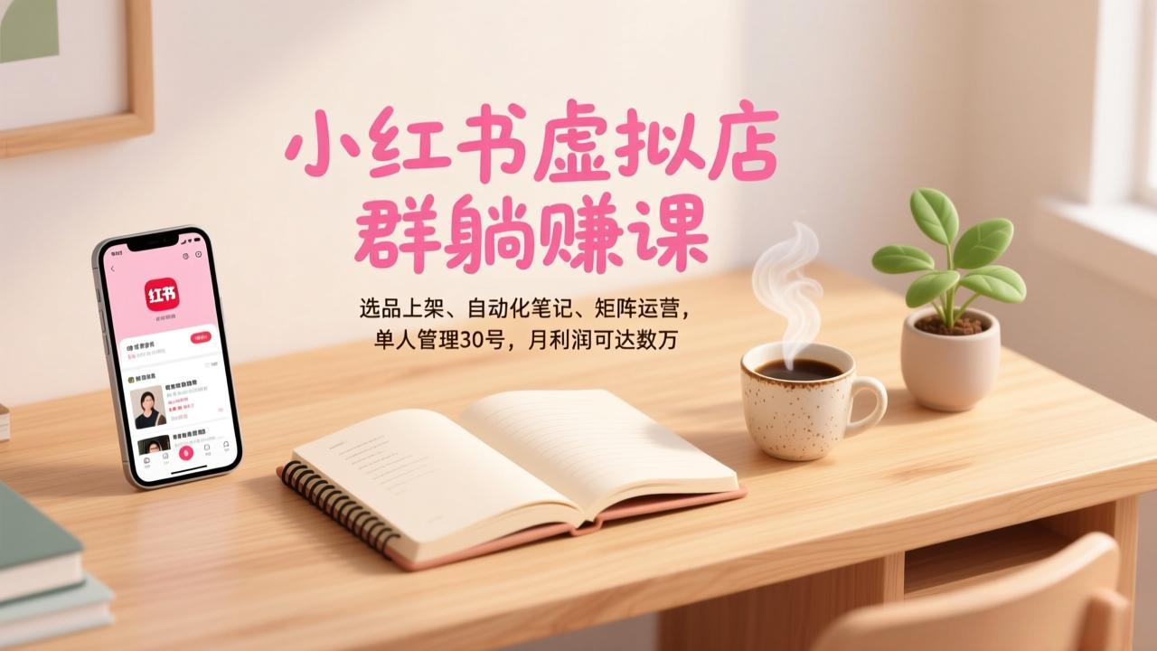 小红书虚拟店群躺赚课，选品上架、自动化笔记、矩阵运营，单人管理30号，月利润可达数万-校睿铺
