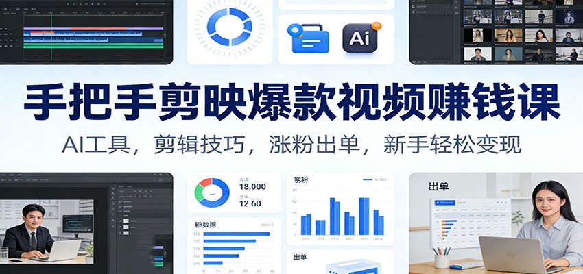 手把手剪映爆款视频赚钱课：AI工具，剪辑技巧，涨粉出单，新手轻松变现-校睿铺