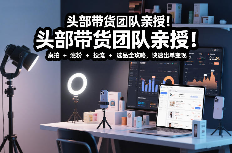 头部带货团队亲授！专业短视频实拍带货课：桌拍+涨粉+投流+选品全攻略，快速出单变现，月入2w+-校睿铺