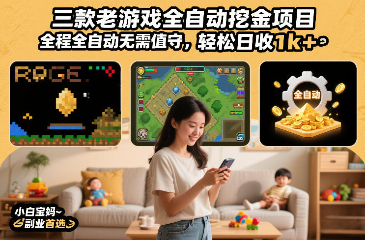 三款老游戏全自动挖金项目，全程全自动无需值守，轻松日收1k+，小白宝妈副业首选【揭秘】-校睿铺
