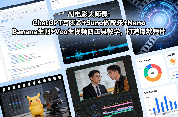 AI电影大师课：ChatGPT写脚本+Suno做配乐+Nano Banana生图+Veo生视频，打造爆款短片-校睿铺