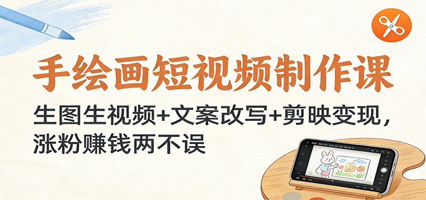 手绘画短视频制作课：生图生视频+文案改写+剪映变现，涨粉赚钱两不误-校睿铺