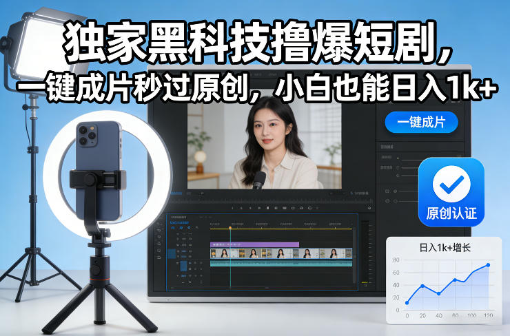 独家黑科技撸爆短剧，一键成片秒过原创，小白也能日入1k+【揭秘】-校睿铺