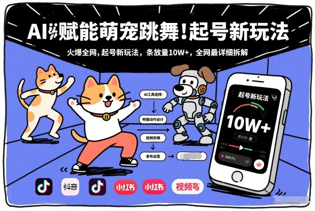 AI赋能萌宠跳舞，火爆全网，起号新玩法，条条播放量10W+，全网最详细拆解-校睿铺