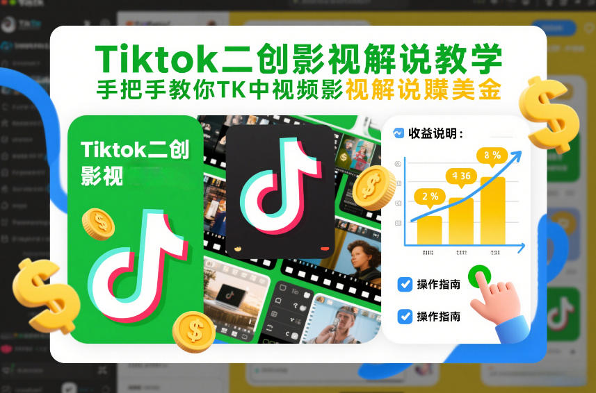 Tiktok二创影视解说教学，手把手教你TK中视频影视解说賺美金(更新26年1月)-校睿铺