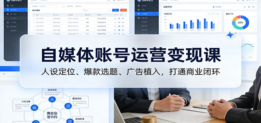自媒体账号运营变现课：人设定位、爆款选题、广告植入，打通商业闭环-校睿铺