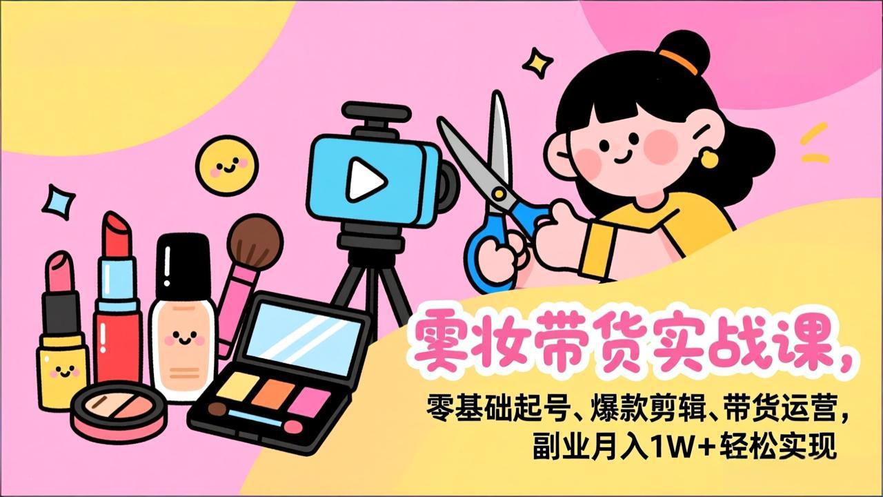 美妆带货实战课，零基础起号、爆款剪辑、带货运营，副业月入1W+轻松实现-校睿铺