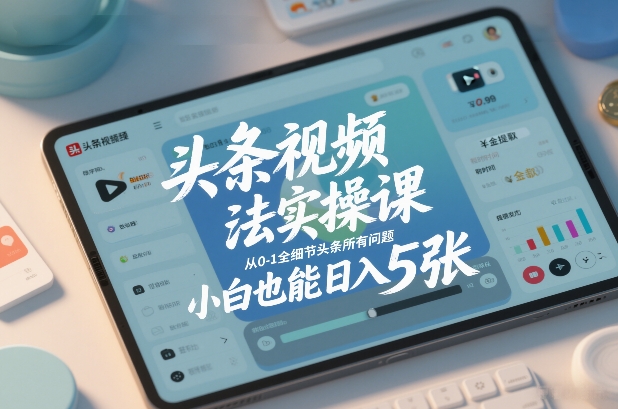 头条视频玩法实操课，从0-1全细节头条所有问题，小白也能日入5张-校睿铺