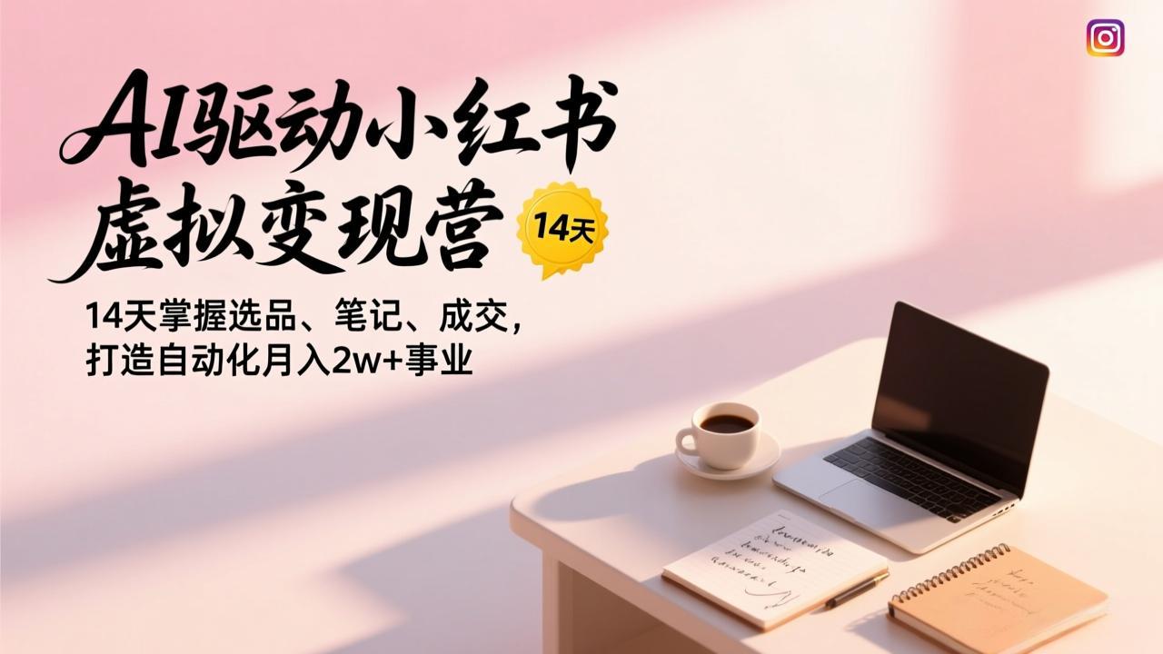 AI驱动小红书虚拟变现营，14天掌握选品、笔记、成交，打造自动化月入2w+事业-校睿铺