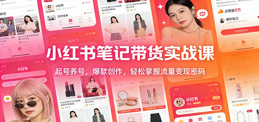 小红书笔记带货实战课：起号养号，爆款创作，轻松掌握流量变现密码-校睿铺