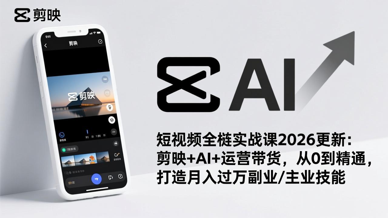 短视频全栈实战课2026更新：剪映+AI+运营带货，从0到精通，打造月入过万副业/主业技能-校睿铺