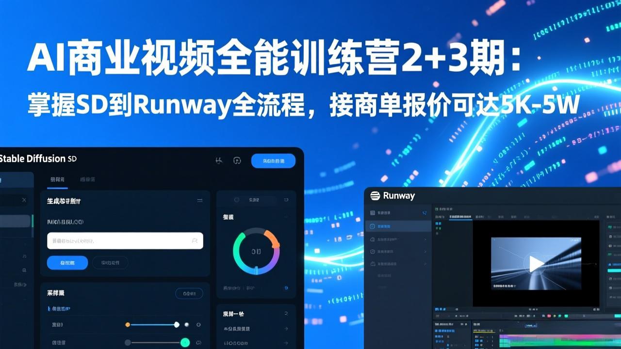 AI商业视频全能训练营2+3期：掌握SD到Runway全流程，接商单报价可达5K-5W-校睿铺