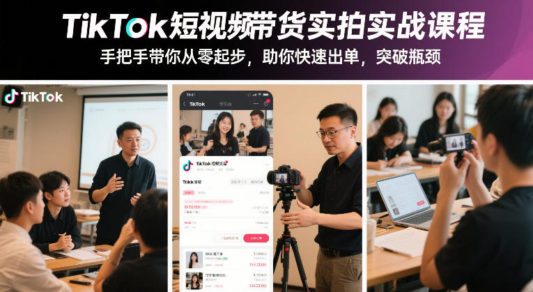 TikTok短视频带货实拍实战课程，手把手带你从零起步，助你快速出单，突破瓶颈-校睿铺