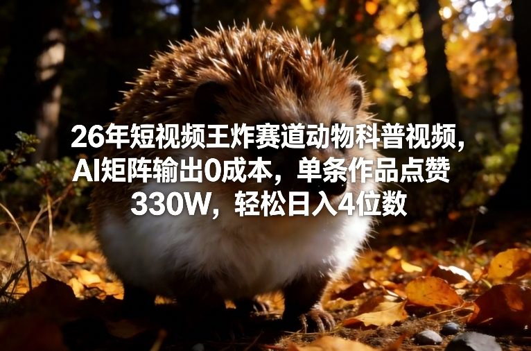 26年短视频王炸赛道动物科普视频，AI矩阵输出0成本，单条作品点赞330W，轻松日入4位数-校睿铺