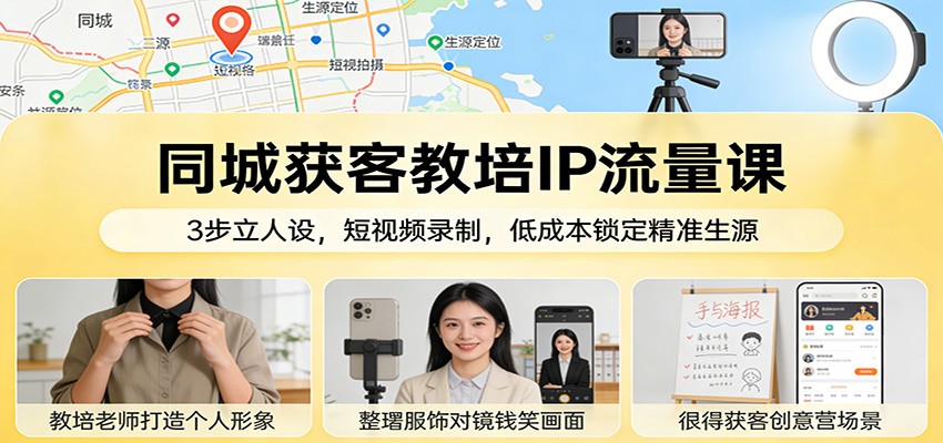 同城获客教培IP流量课：3步立人设，短视频录制，低成本锁定精准生源-校睿铺