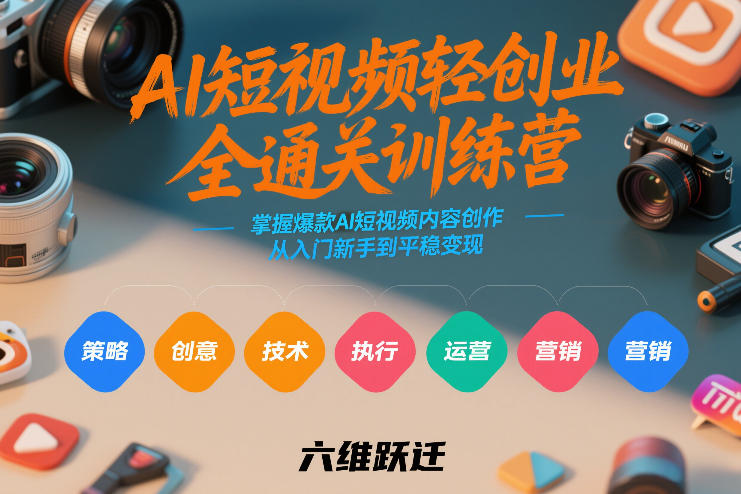 AI短视频轻创业全通关训练营，掌握爆款AI短视频内容创作，从入门新手到平稳变现的六维跃迁-校睿铺