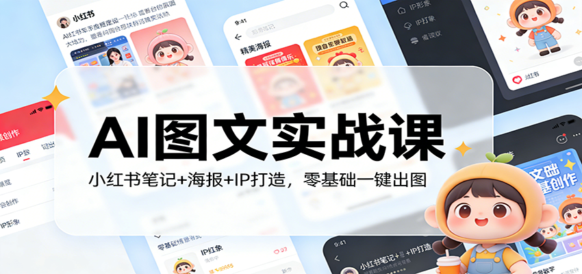 AI图文实战课：小红书笔记+海报+IP打造，零基础一键出图-校睿铺