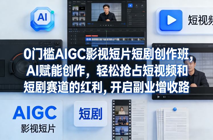 0门槛AIGC影视短片短剧创作班，AI赋能创作，轻松抢占短视频和短剧赛道的红利，开启副业增收路-校睿铺