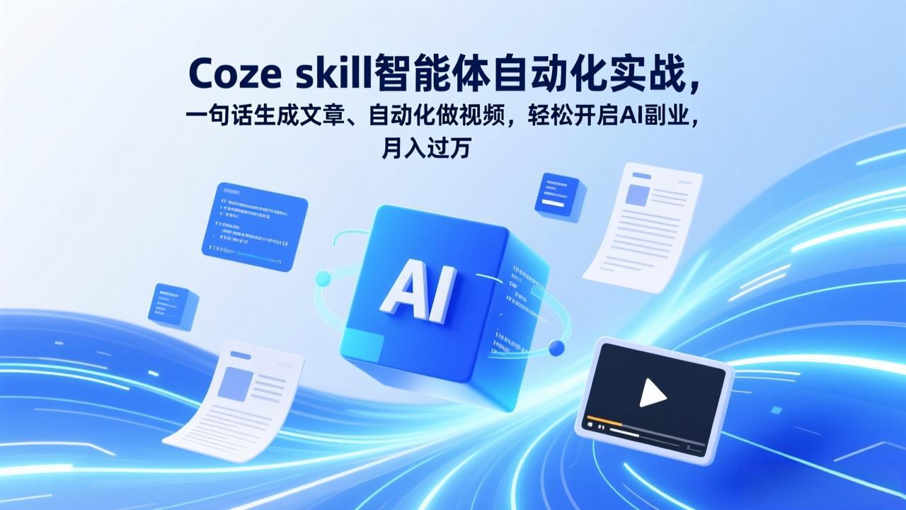 Coze skill智能体自动化实战，一句话生成文章、自动化做视频，轻松开启AI副业，月入过万-校睿铺
