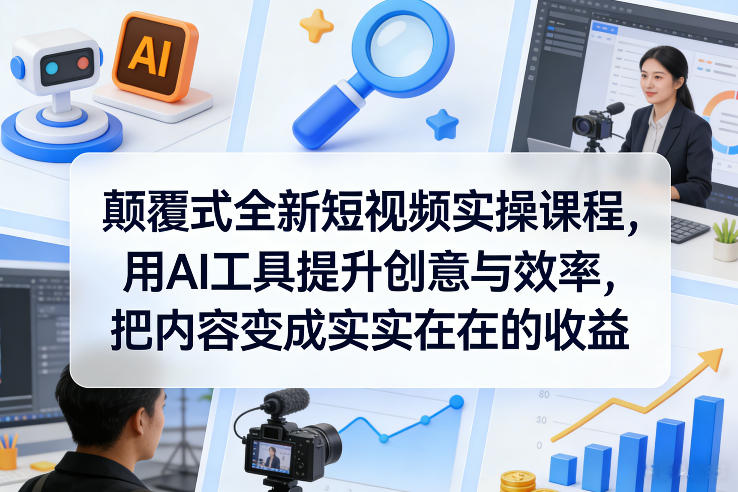 颠覆式全新短视频实操课程，用AI工具提升创意与效率，把内容变成实实在在的收益-校睿铺