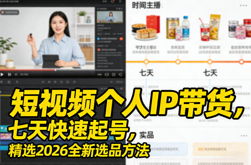 短视频个人IP带货，七天快速起号，精选2026全新选品方法-校睿铺