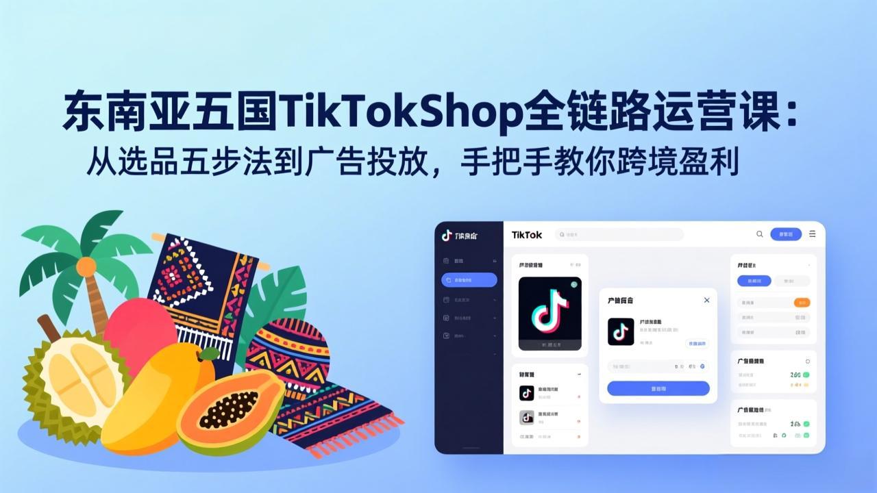 东南亚五国TikTok Shop全链路运营课：从选品五步法到广告投放，手把手教你跨境盈利-校睿铺