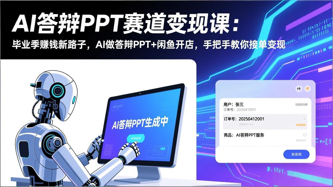 AI答辩PPT赛道变现课：毕业季赚钱新路子，AI做答辩PPT+闲鱼开店，手把手教你接单变现-校睿铺