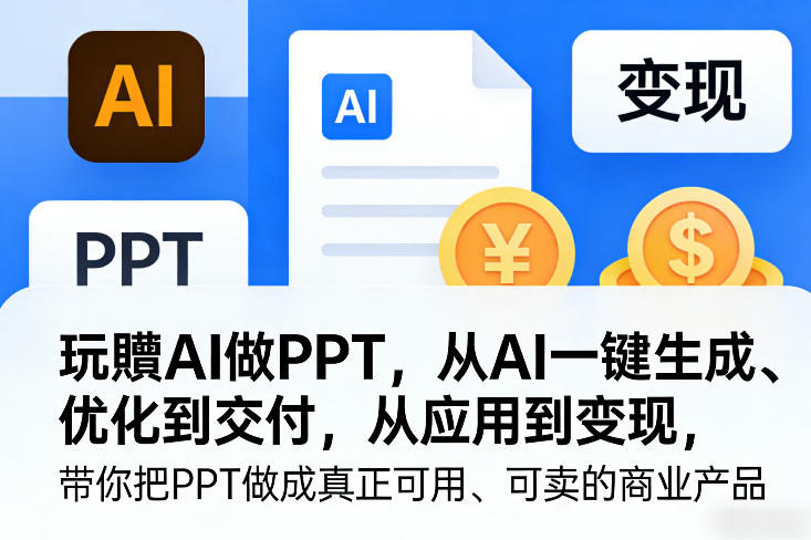 玩賺AI做PPT，从AI一键生成、优化到交付，从应用到变现，带你把PPT做成真正可用、可卖的商业产品-校睿铺