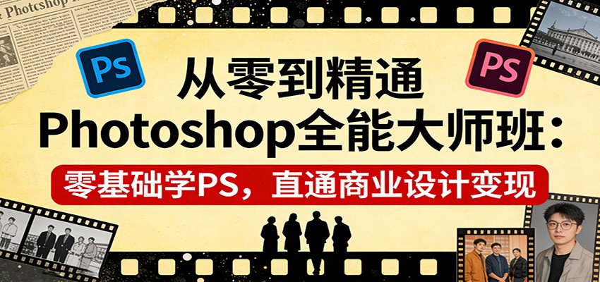 从零到精通Photoshop全能大师班：零基础学PS，直通商业设计变现-校睿铺