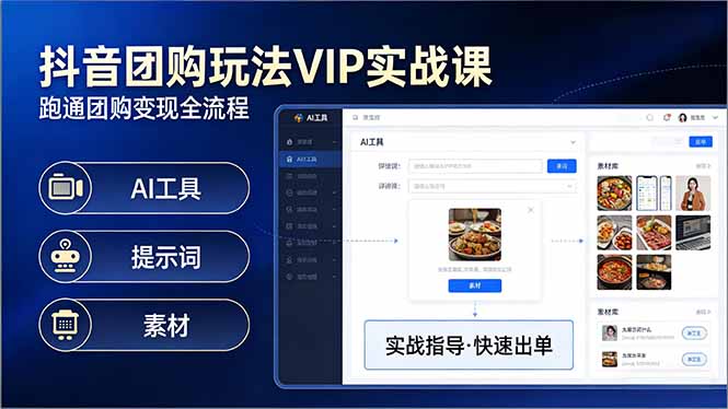 抖音团购玩法VIP实战课：原创视频制作+全国地址挂载+AI工具+提示词+素材，跑通团购变现全流程-校睿铺