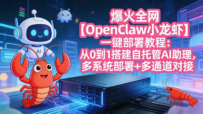 爆火全网【OpenClaw 小龙虾】一键部署教程：从0到1搭建自托管AI助理，多系统部署+多通道对接-校睿铺