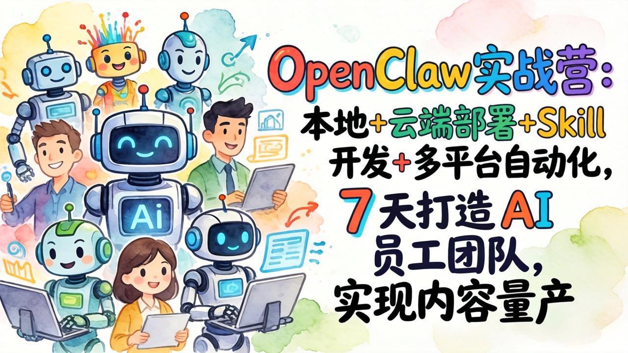 OpenClaw实战营：本地+云端部署+Skill开发+多平台自动化，7 天打造 AI 员工团队，实现内容量产-校睿铺