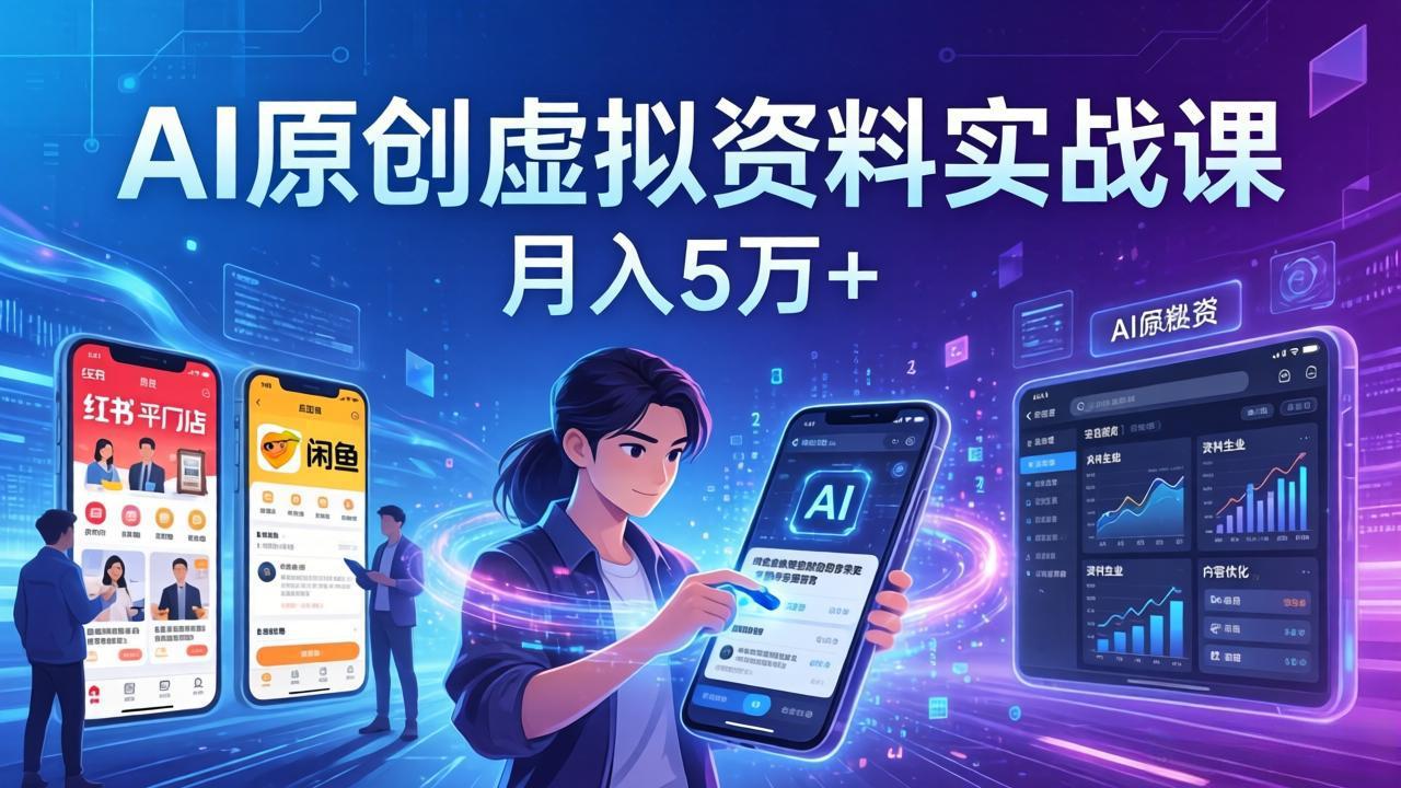 AI原创虚拟资料实战课：2026新机会，小红书闲鱼开店，普通人用AI轻松变现，月入5万+-校睿铺