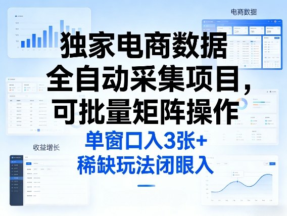 独家电商数据全自动采集项目，可批量矩阵操作，单窗口日入3张+，稀缺玩法闭眼入【揭秘】-校睿铺