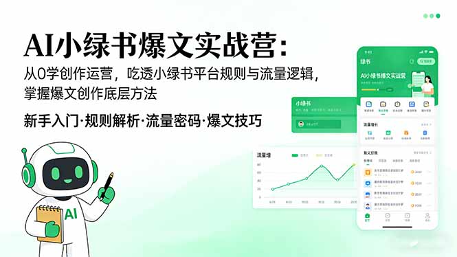 AI 小绿书爆文实战营：从0学创作运营，吃透小绿书平台规则与流量逻辑，掌握爆文创作底层方法-校睿铺