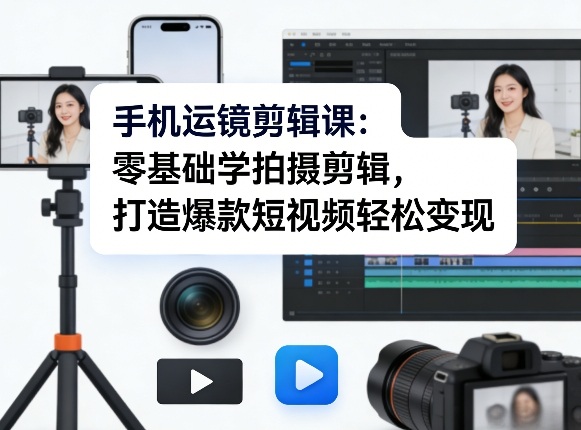 手机运镜剪辑课：零基础学拍摄剪辑，打造爆款短视频轻松变现-校睿铺