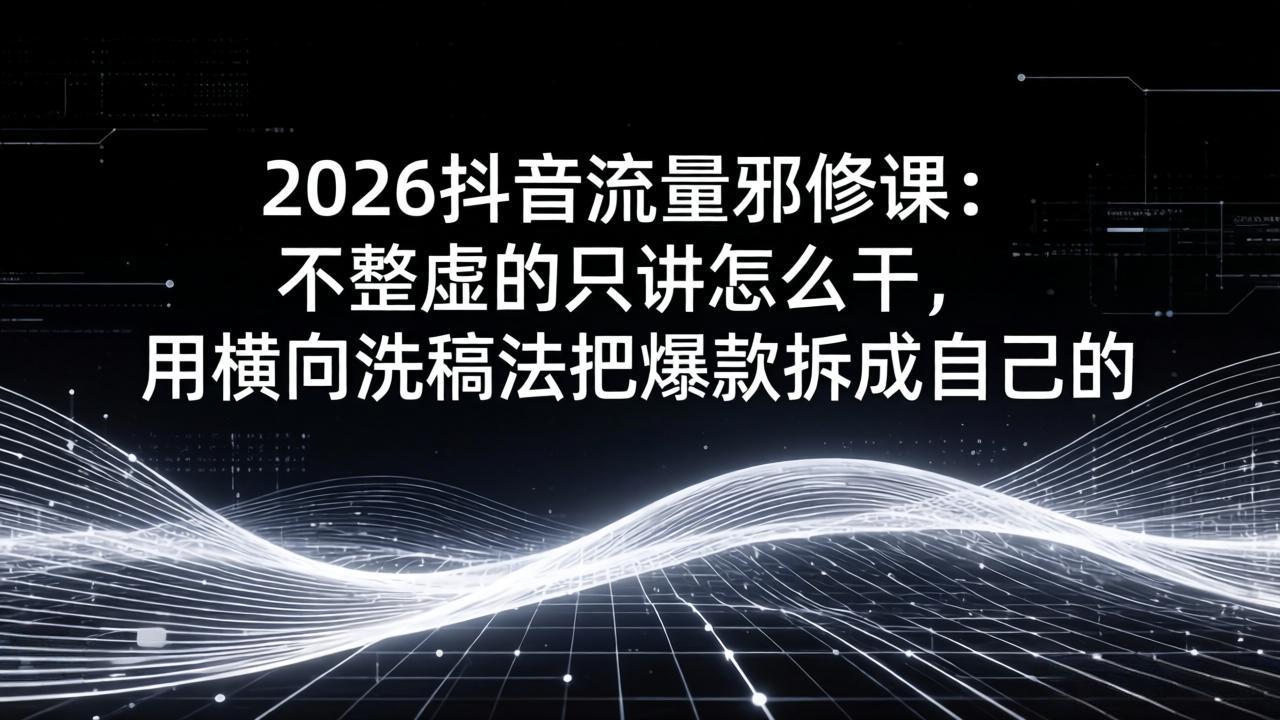 2026抖音流量邪修课：不整虚的只讲怎么干，用横向洗稿法把爆款拆成自己的-校睿铺
