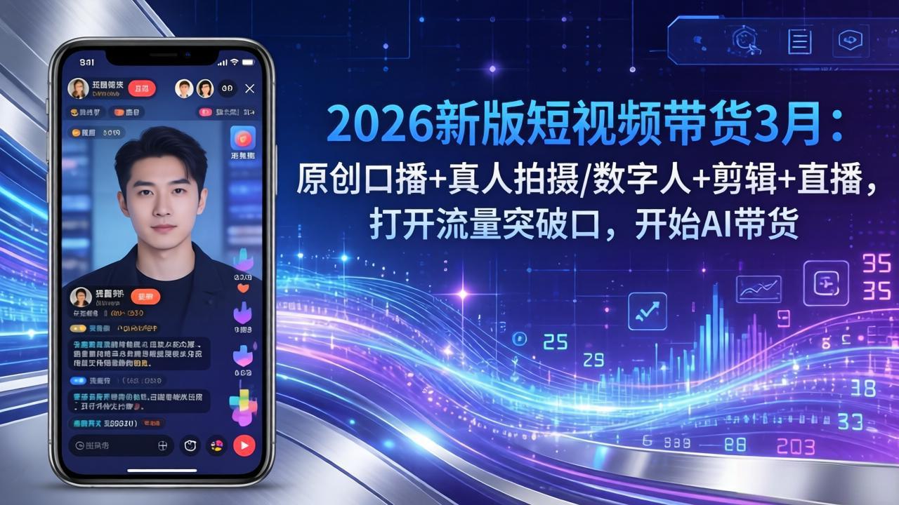 2026新版短视频带货3月：原创口播+真人拍摄/数字人+剪辑+直播，打开流量突破口，开始AI带货-校睿铺