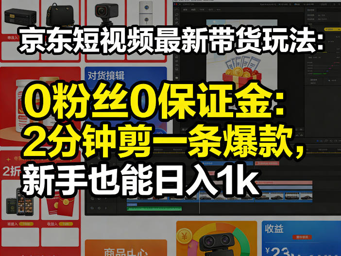 京东短视频最新带货玩法，0粉丝0保证金，2分钟剪一条爆款，新手也能日入1k+【揭秘】-校睿铺
